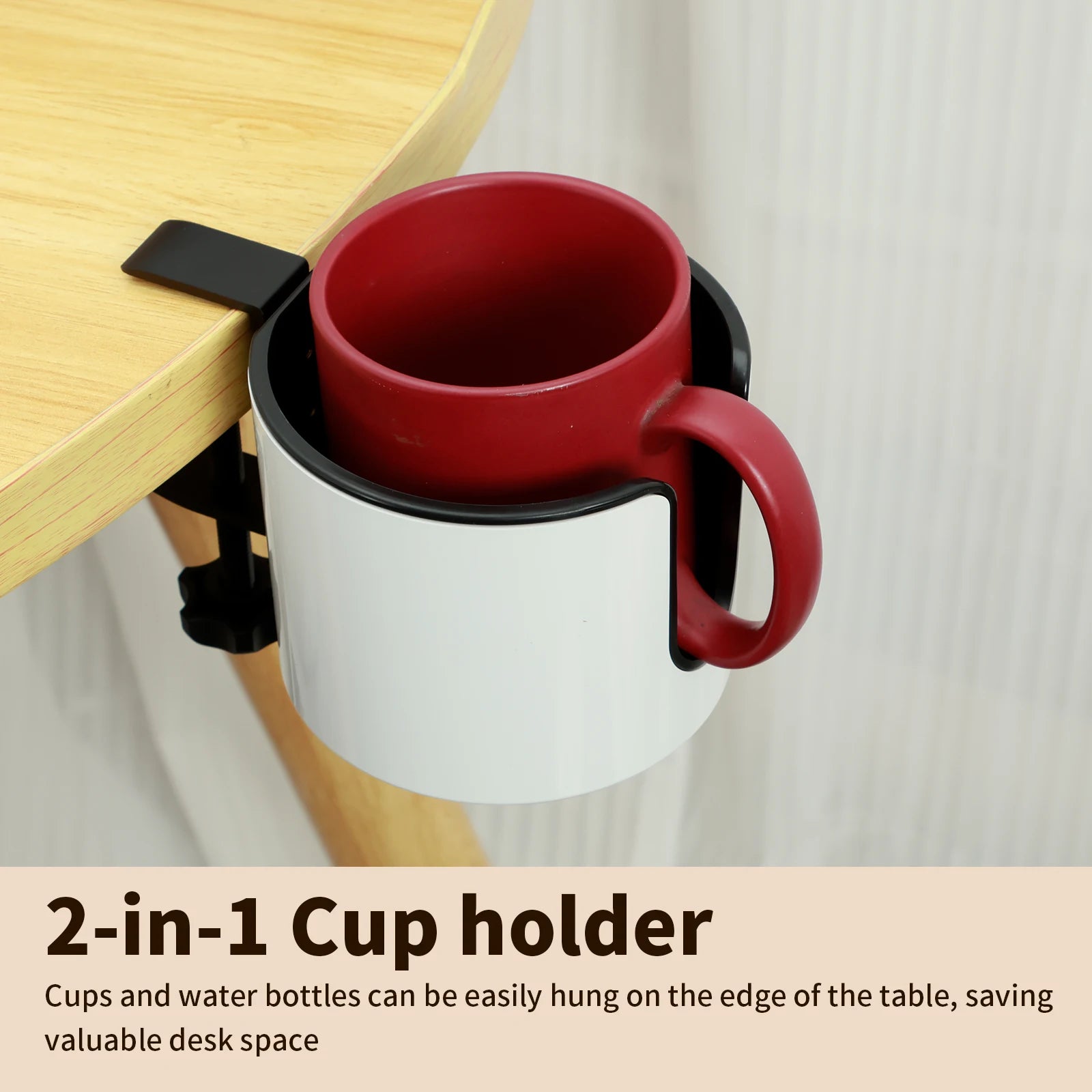 Deskora 2-in-1 Tisch Getränkehalter mit Kopfhörerhalter | Verstellbare Klemme | Ø 10 cm