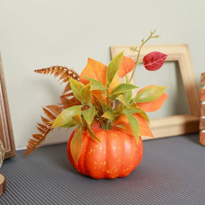 Decorative Pumpkin AutumnCharm | Artificial Pumpkin with Maple Leaves | Autumn, Halloween & Thanksgiving Decoration