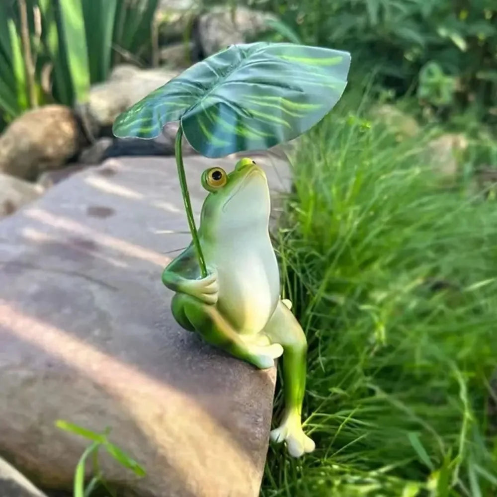 Frovia Garden Frosch Figur Deko | Gartenfigur aus Resin | Grün | Cartoon Design