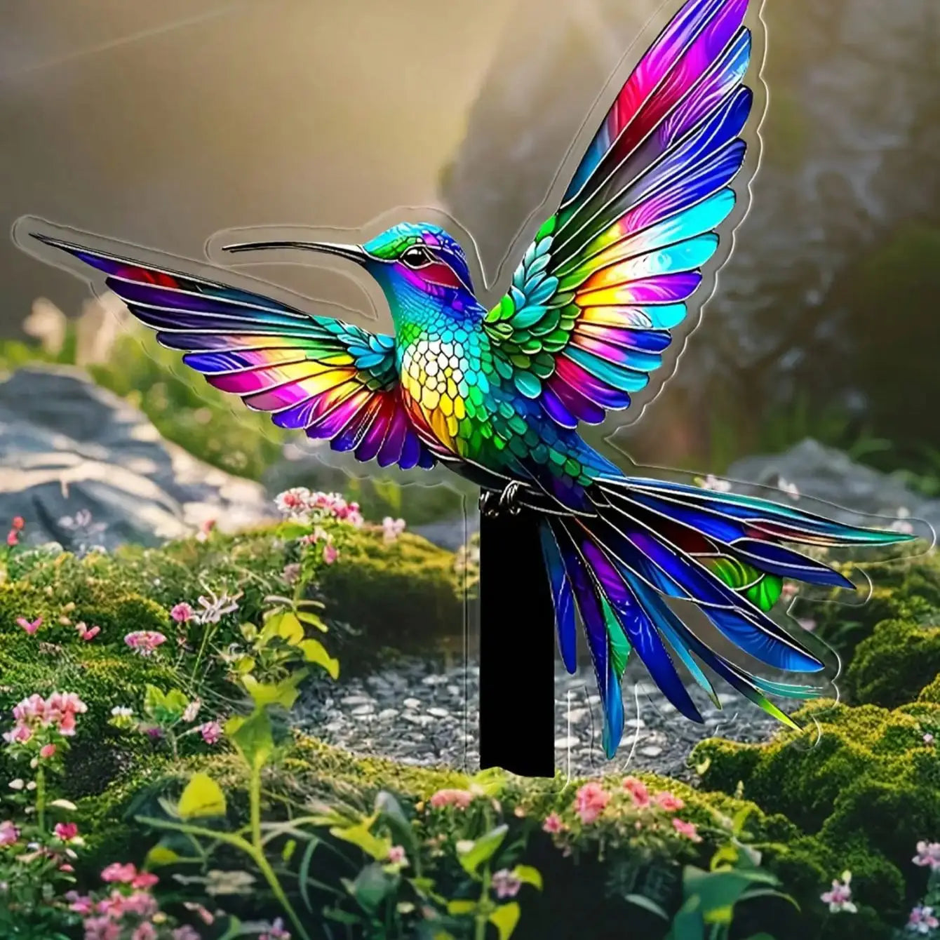 HummiGlow Kolibri Gartenstecker | Acryl | Lampe & Outdoor Deko | Hof & Rasen