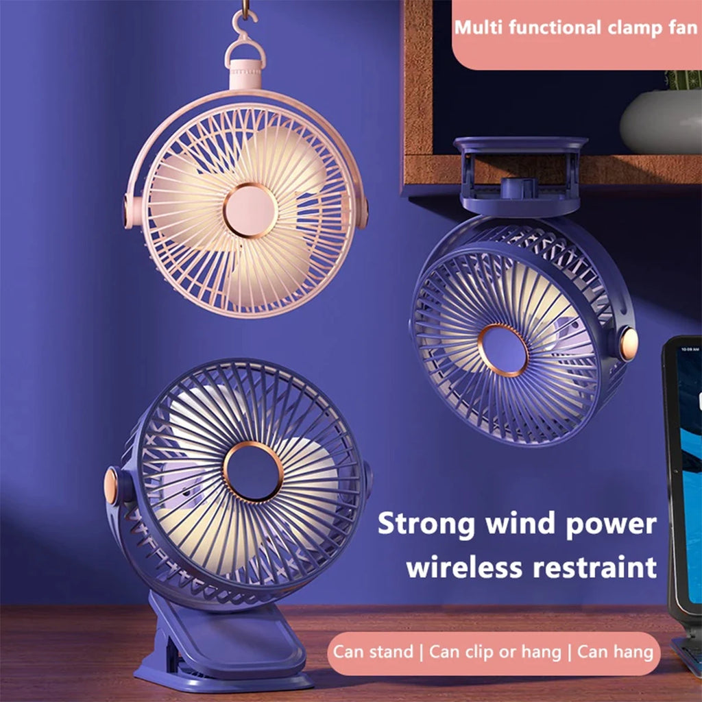 Breezique | Mini-USB-Ventilator mit 5 Geschwindigkeiten | 360° drehbar & Nachtlicht | Wiederaufladbar