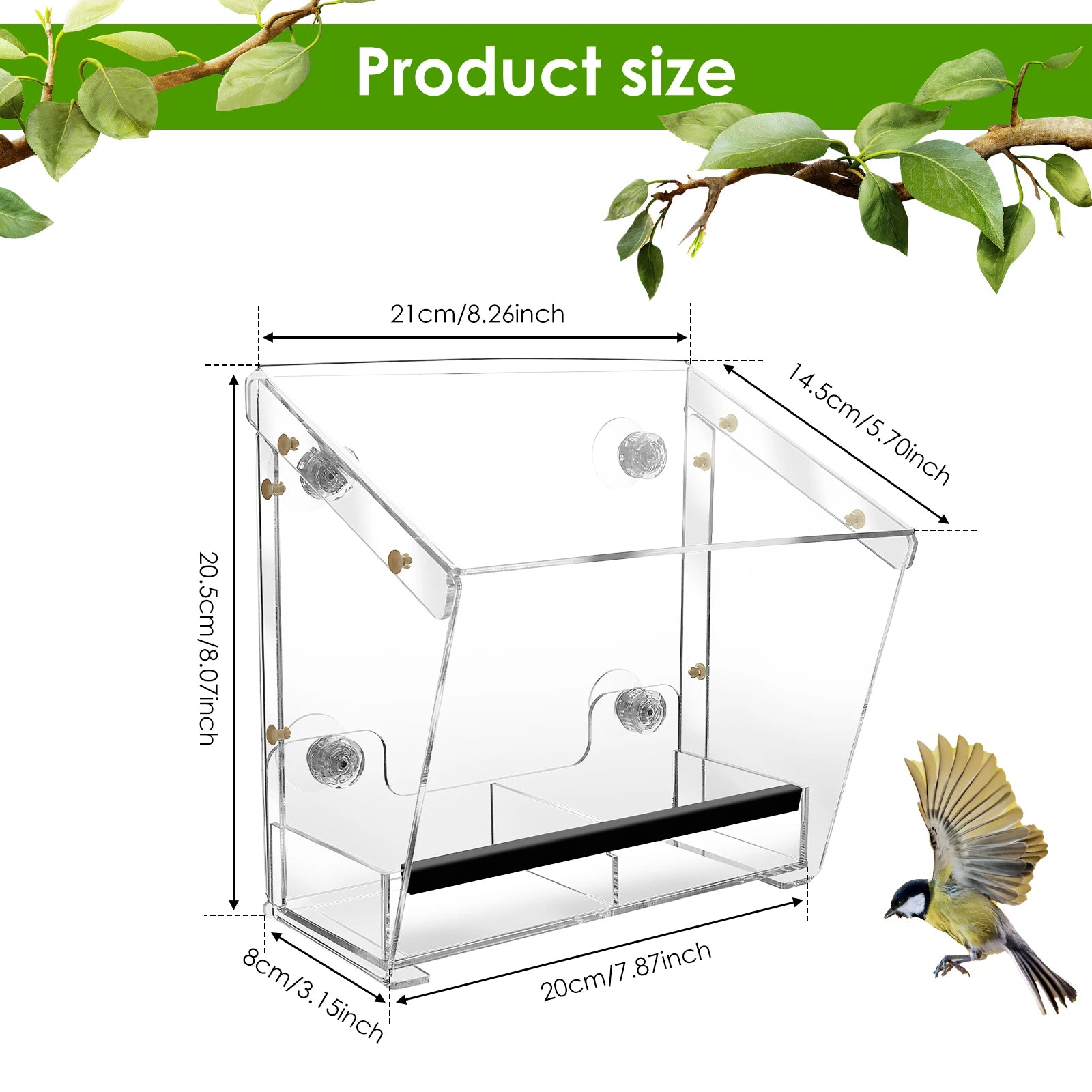 BirdVista Acryl-Vogelfutterspender | Fensterhalterung | Mit Saugnäpfen | Transparent für Vogelbeobachtung