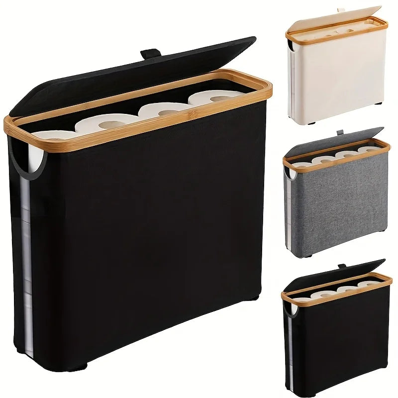 Bamburova Toilettenpapierhalter mit Korb | Bambus | Faltbar | Badezimmer Aufbewahrung