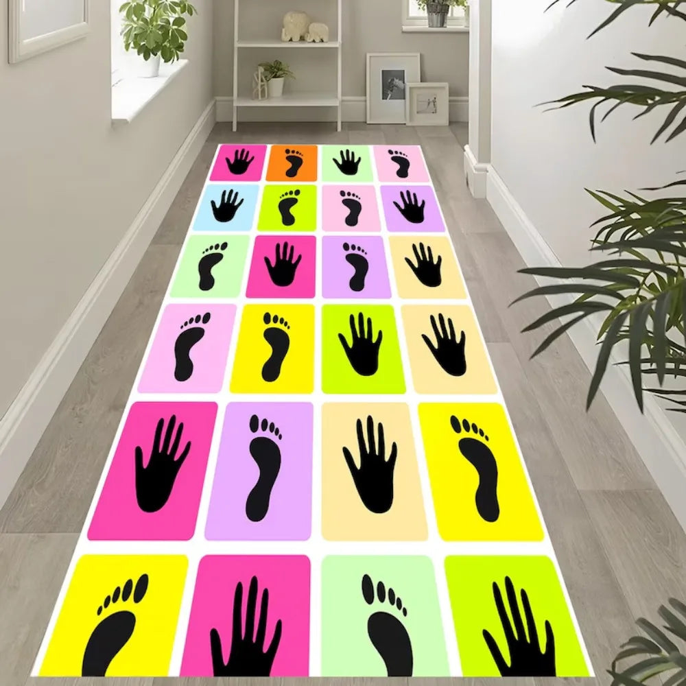 CozySteps Kinder Fuß- & Handabdruck Spielteppich | Rutschfester Pastell-Playmat | Wohnzimmer, Flur & Spielzimmer | 40 x 120 cm / 50 x 150 cm