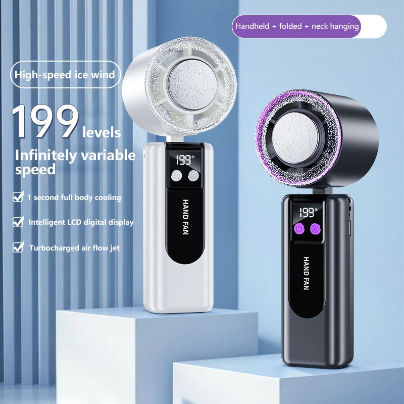 FROSTWAVE Handventilator mit Kühlfunktion | Turbo High-Speed | USB | Digitaldisplay | 3 Modi