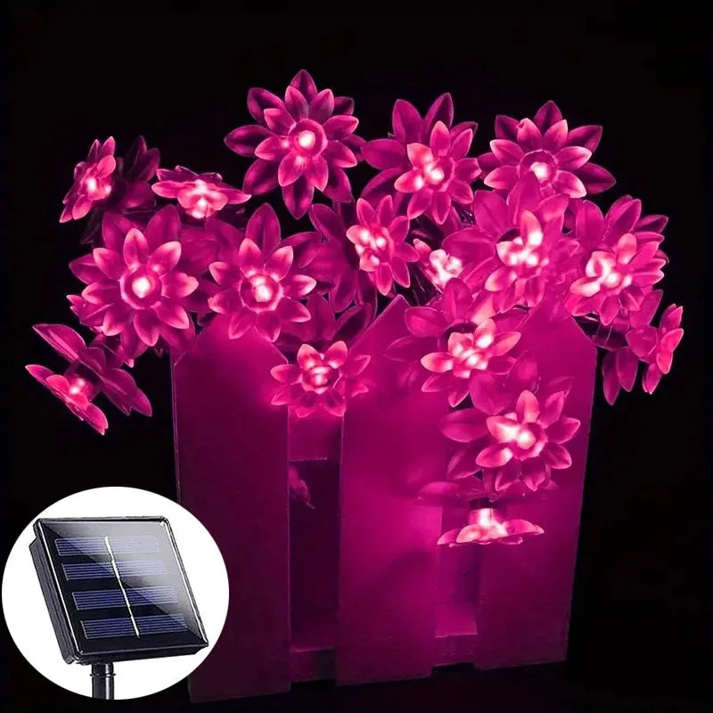 Lumiflora | Solar-Lichterkette Lotusblüte | Warmweiß | Wetterfest | 20–100 LEDs | 5–12 m