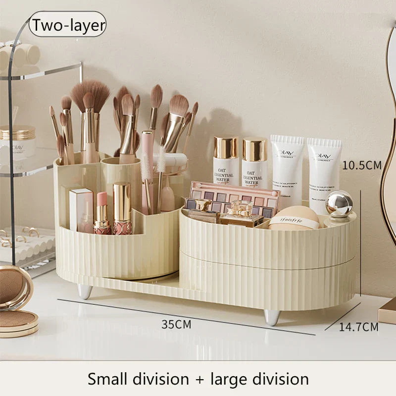 Clearlyn SpinBox Rotatable Makeup Organizer made of Plastic | Cosmetic Box with Compartments | 360° Rotating & Space-Saving | Acrylic Look