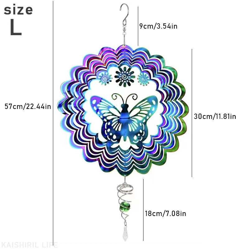 AeroButterfly Schmetterling Windspinner | Drehendes Windspiel | Garten & Balkon Dekoration | Edelstahl & Farbwechsel | 3D Effekt