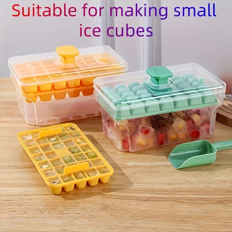 FROSTIVIA Eiswürfelform mit Deckel & Box | 68 Eiswürfel | Press-Mechanismus | BPA-frei PP