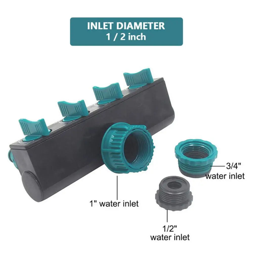 HydroFlex 4-Wege Wasserverteiler | 1" auf 3/4" & 1/2" Anschluss | Gartenbewässerung Verteiler | ABS Kunststoff