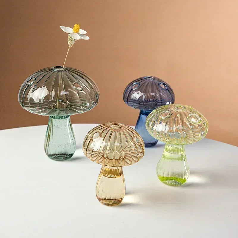 Glasora Glasvase Pilzform | Hydroponik Terrarium | Dekorative Tischvase aus Glas