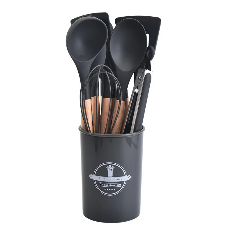 Culinora Silicone Kitchen Utensil Set | Heat Resistant up to 230°C | 12-piece with Wooden Handles | Whisk, Spatula, Tongs & More