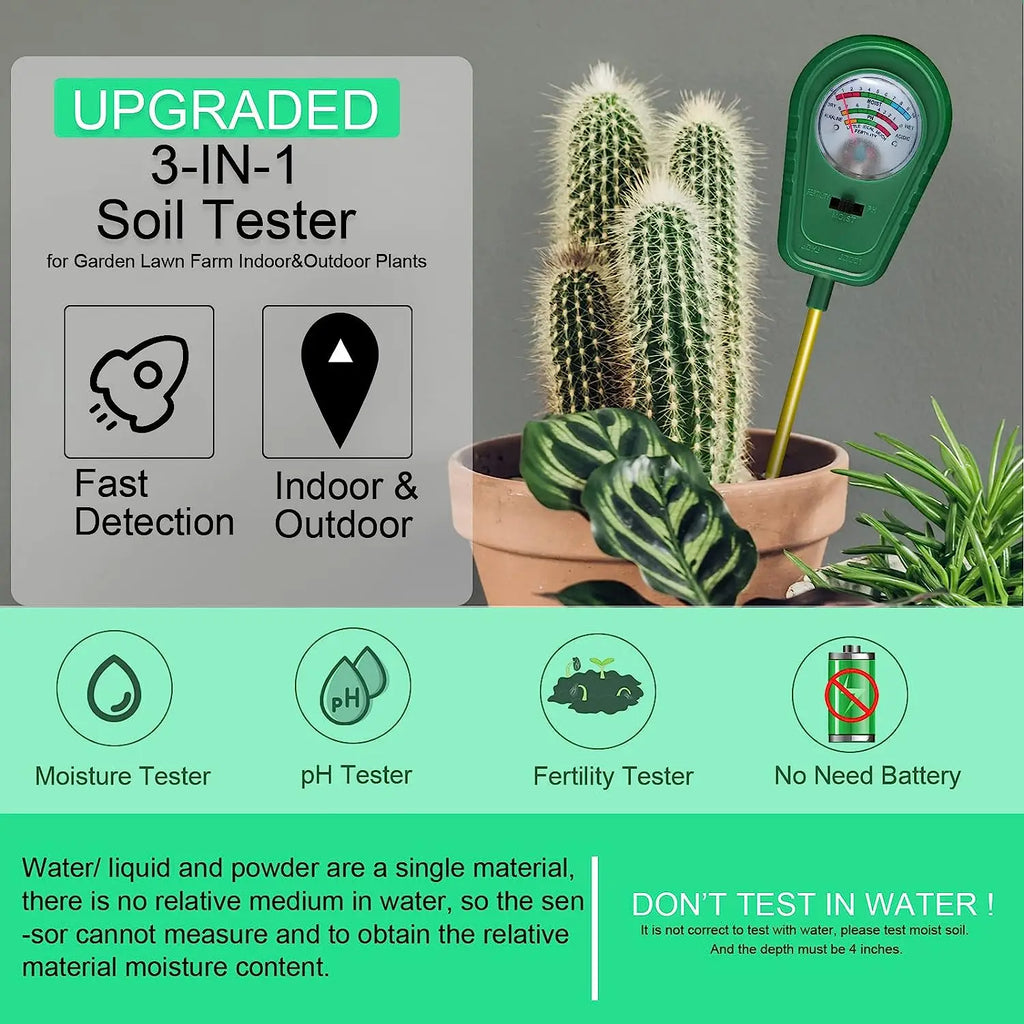 Plantara | 3-in-1 Bodentester | Bodenfeuchte-, pH- & Fruchtbarkeitsmessgerät für Garten und Zimmerpflanzen