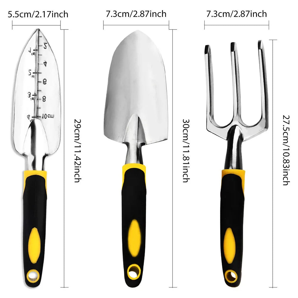 Erdwerk Gartenwerkzeug Set 4-teilig | Edelstahl | Mit Handschuhen | Ergonomische Griffe