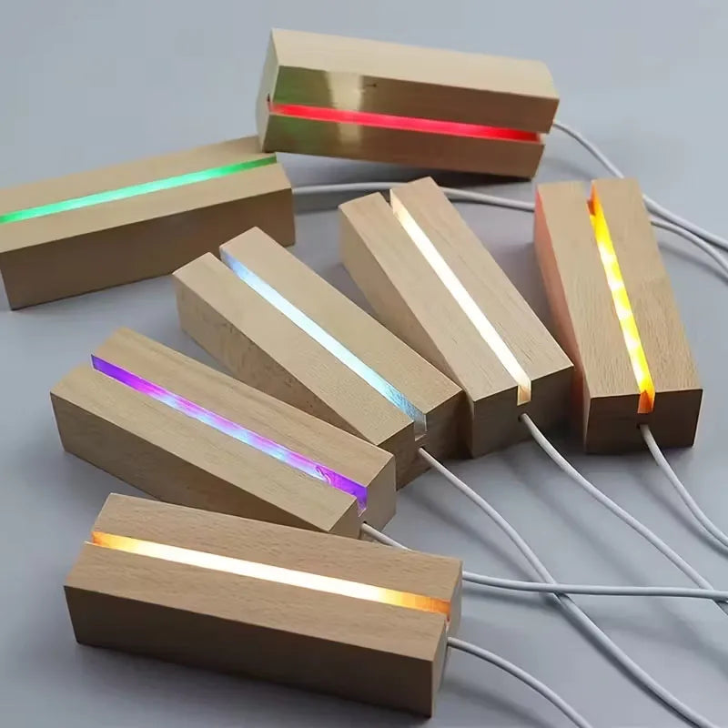 Artivida LED Holzsockel Nachtlicht | Rechteckig | USB betrieben | Acryl & Resin Display