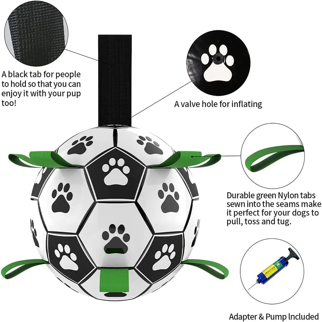 PawBall Pro Hunde Fußball Spielzeug | Interaktiver Trainingsball mit Zugschlaufen | Für große Hunde | Outdoor Apport & Training | PawBall Pro