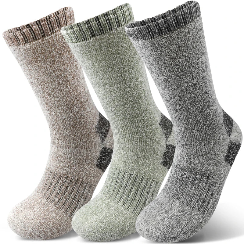 AlpenWool | 3 Pairs Men's Winter Socks | Extra Thick & Warm | Thermal Wool Socks for Skiing & Outdoor | Mid-Calf