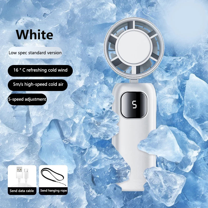 FrostTurbo Turbo Handventilator mit Eiskühlung | 199 Stufen | LED-Digitalanzeige | Handheld & Desktop | USB Akku | Reise & Zuhause