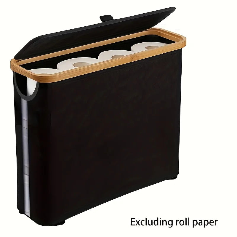 Bamburova Toilettenpapierhalter mit Korb | Bambus | Faltbar | Badezimmer Aufbewahrung