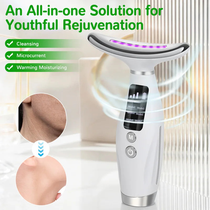 Lumivéra Gesichts- & Nackenmassagegerät | EMS Mikrostrom | 7 LED-Lichtmodi | USB Wiederaufladbar