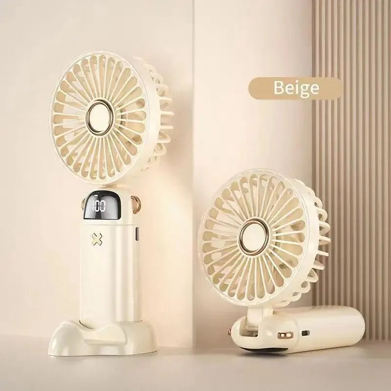 Breezento Mini Handventilator | 5 Windstufen | Tragbarer USB Tischventilator mit Handyhalter | Leiser Taschenventilator