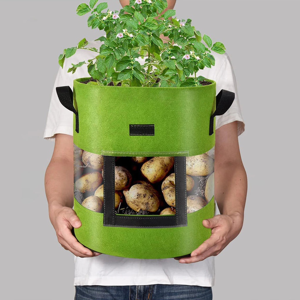 GrowVista | Pflanzsack mit 360° Sichtfenster | Atmungsaktiver Kartoffel-Pflanzbeutel für Gemüse und Blumen