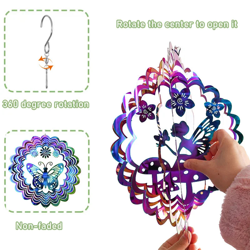 AeroButterfly Schmetterling Windspinner | Drehendes Windspiel | Garten & Balkon Dekoration | Edelstahl & Farbwechsel | 3D Effekt