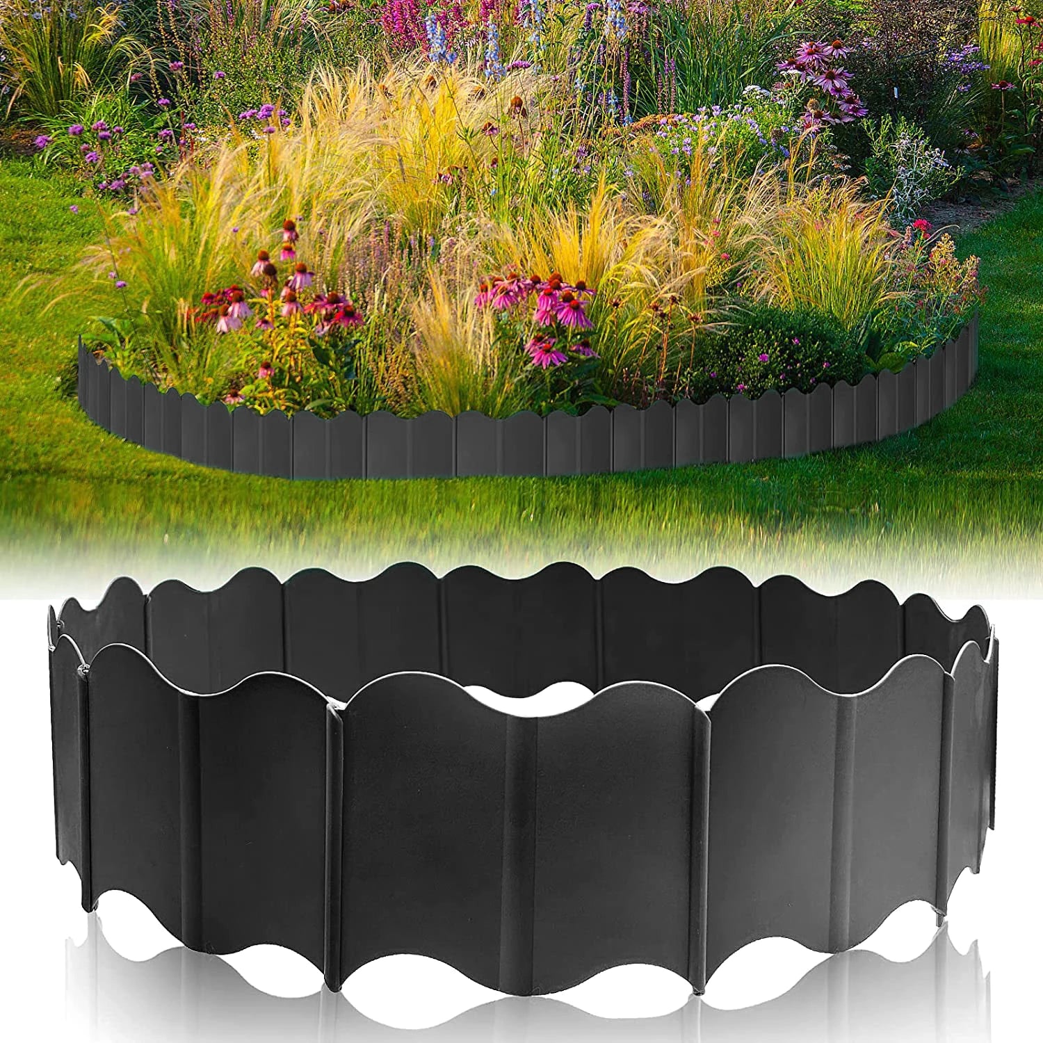 Edgevera Rasenkante Garten | Kunststoff Beeteinfassung | Flexibles Rasenkanten System | 15 × 14 cm | Einfache Montage