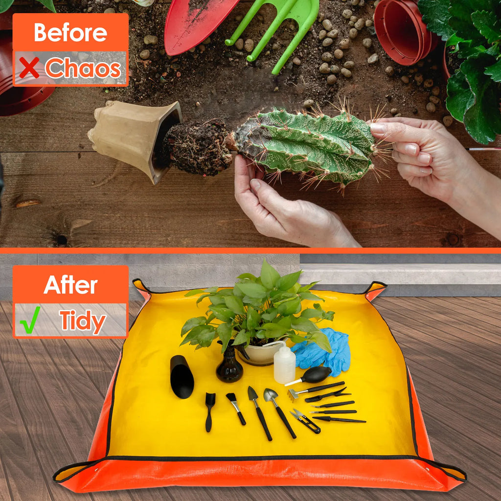 GrünMeister Mini Gartenwerkzeug Set | 13/16-teilig | Mit Umtopf-Matte für Sukkulenten & Bonsai