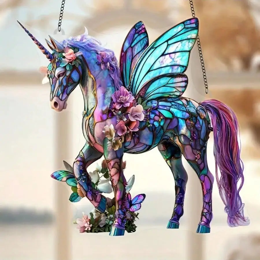 Fantalume | Einhorn Sonnenfänger | Feen- & Schmetterlings-Dekoration | Fantasie Lichtfänger für Zuhause
