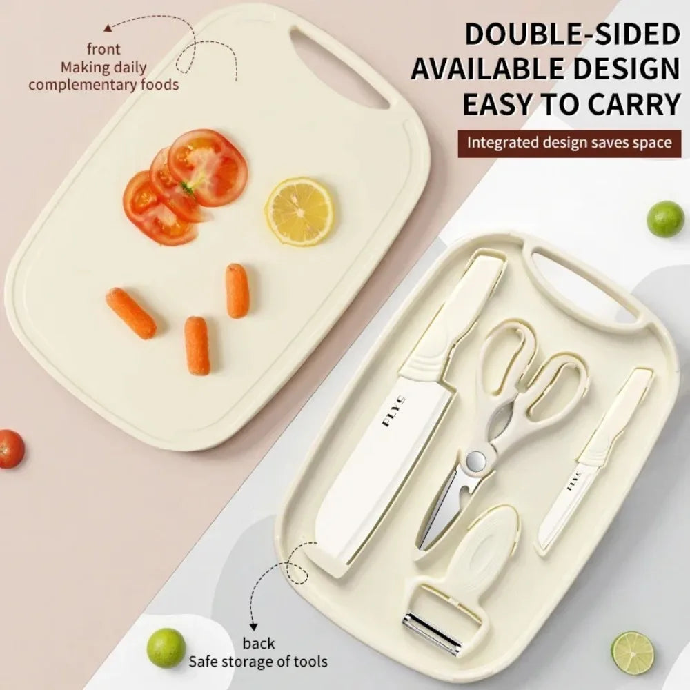 Kivano | 4-in-1 Schneidebrett Set | Mit Kochmesser, Obstmesser & Küchenschere | 33,5 x 21,5 cm