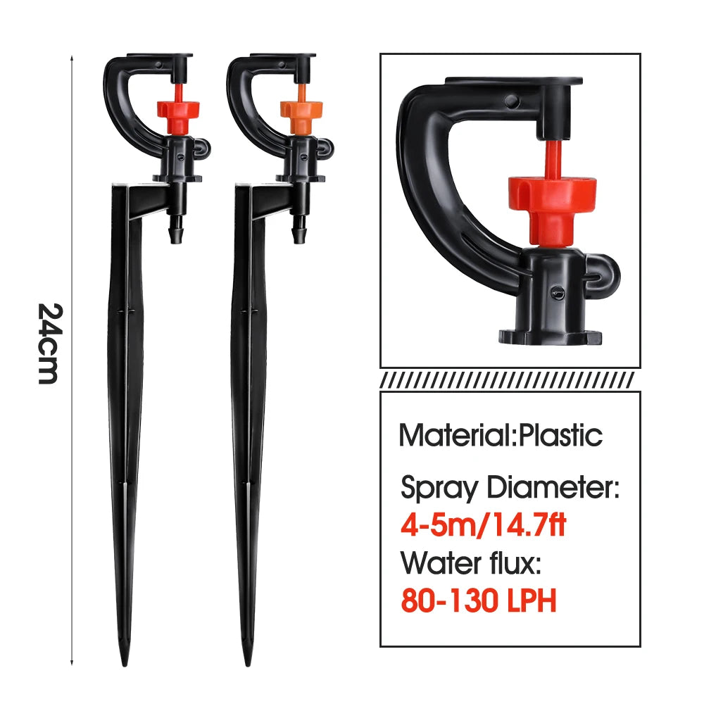 GartenNova | 5er-Set 360° Rotierende Mikro-Bewässerungssprinkler | Mit 21 cm Erdspieß | Für Garten, Gewächshaus & Rasen