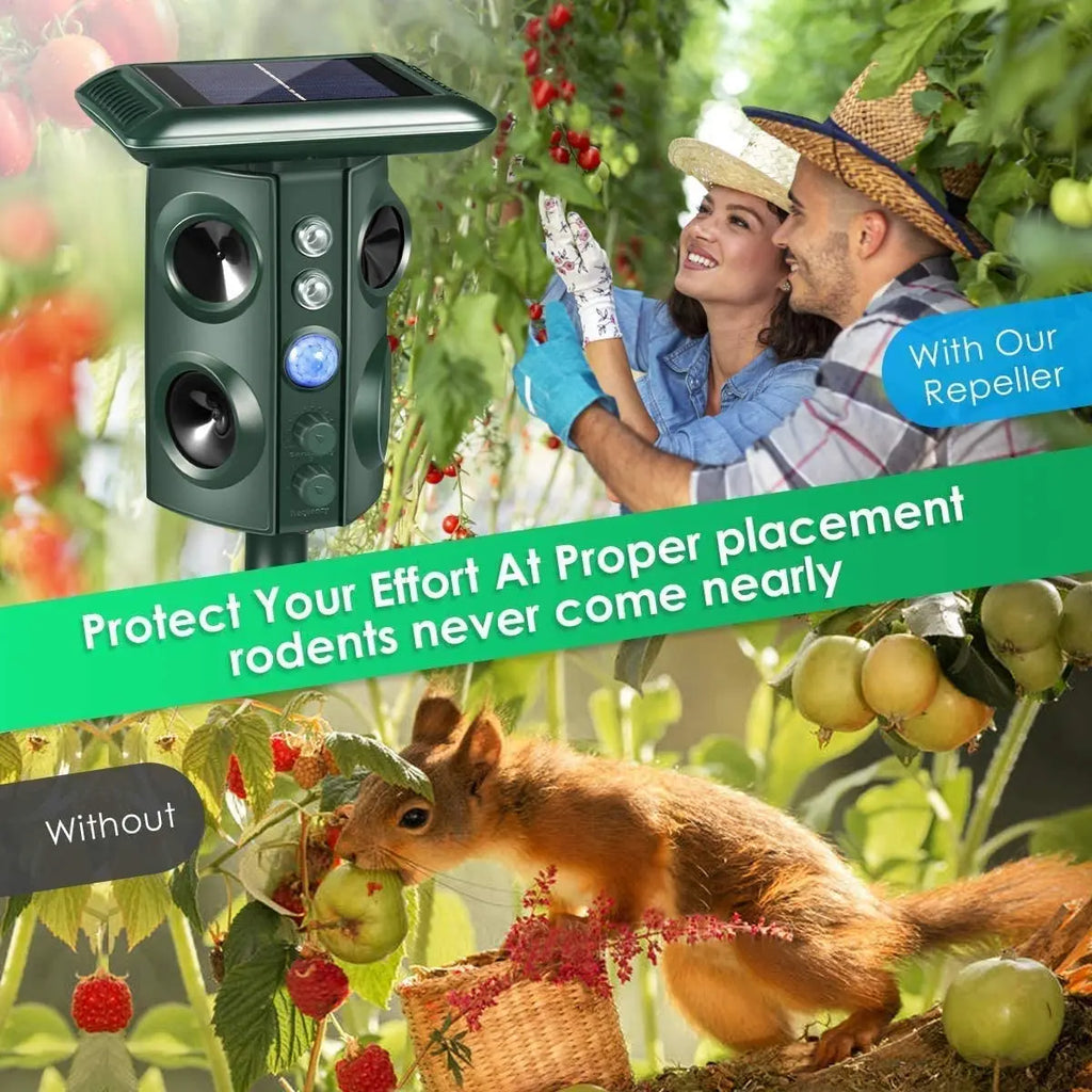 GuardiSonic | Solar Ultraschall-Tiervertreiber mit 4 Hörnern | Wasserdichter Schädlingsabwehrer | Wiederaufladbarer Vogel-, Nager- & Schlangenschutz