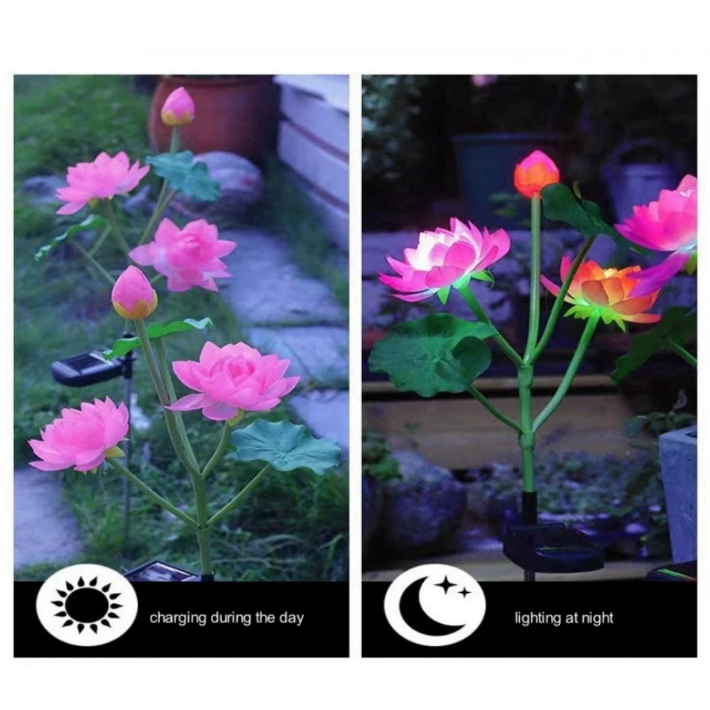 Floravion Solar Lotus Gartenleuchte 3 Köpfe | Farbwechsel LED | IP65 Wetterfest | Dekolicht Outdoor