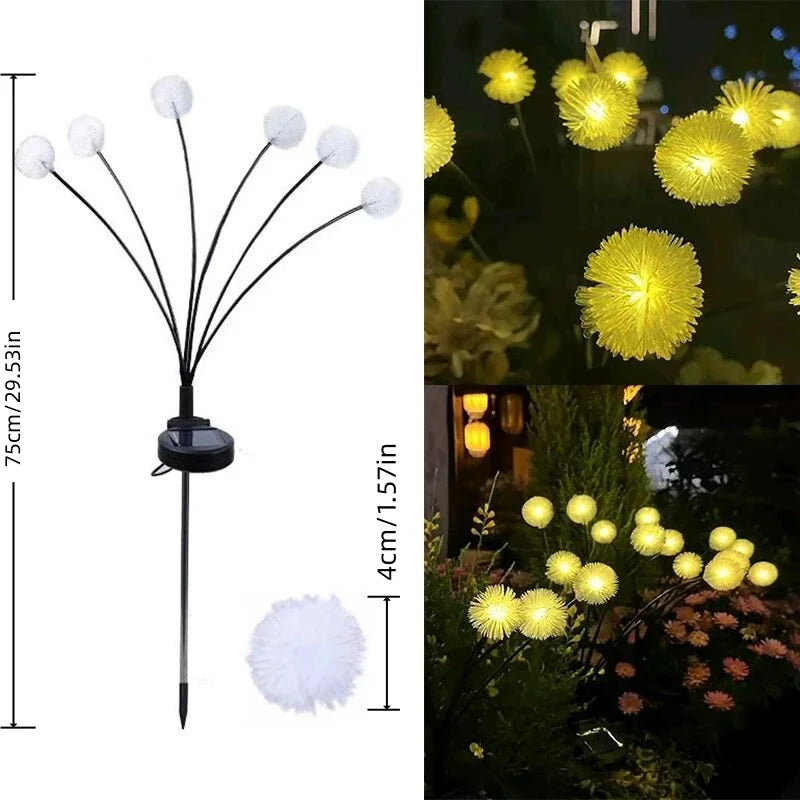 Floraluxa | Solar-Pusteblumen-Gartenleuchte | 6 Leuchtköpfe | Dauerlicht & Blinkmodus | Wetterfest
