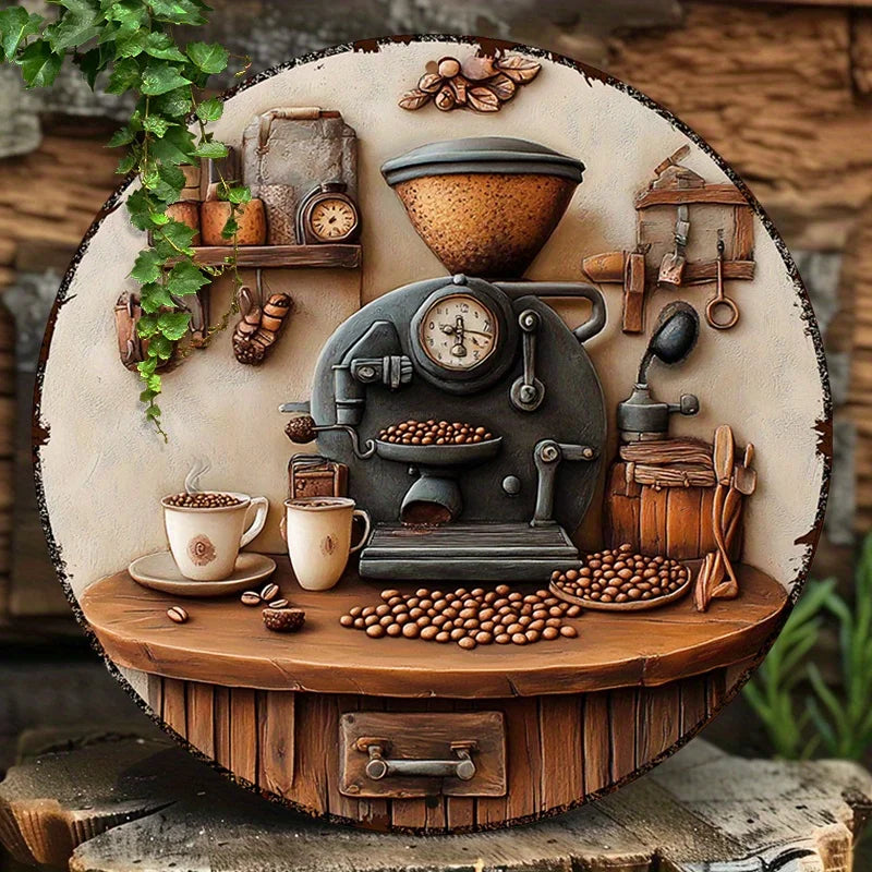 Brewwood Holzscheibe Kaffee-Motiv | 2D Farbdruck | Vintage Deko | Café & Bar