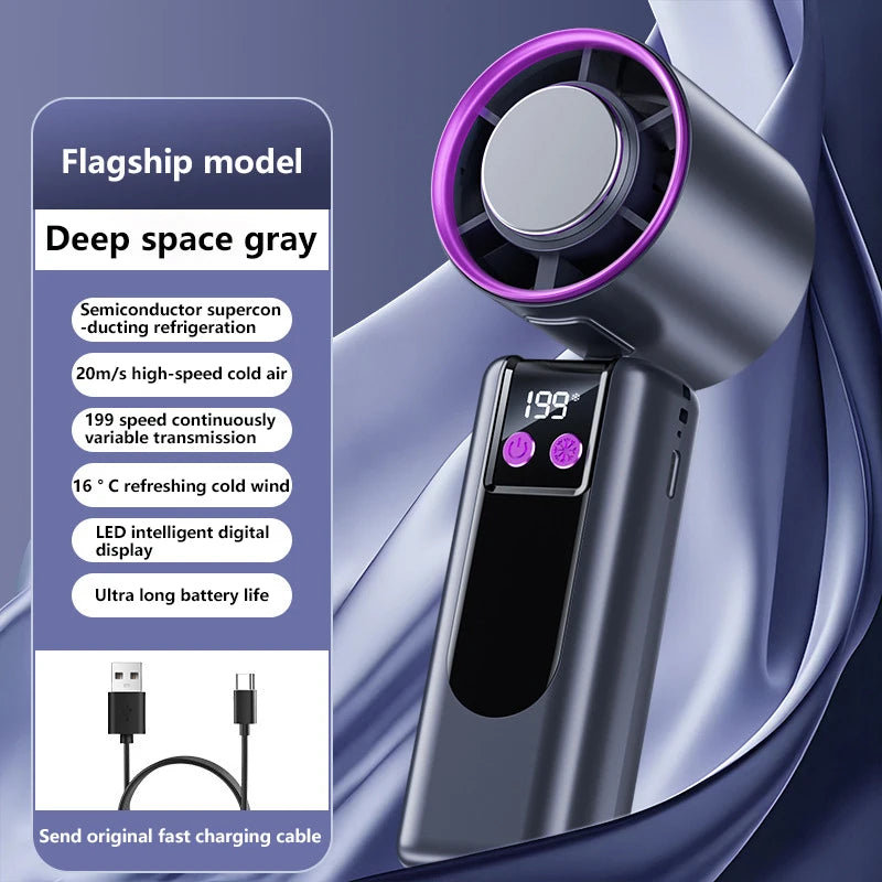 FROSTWAVE Handventilator mit Kühlfunktion | Turbo High-Speed | USB | Digitaldisplay | 3 Modi