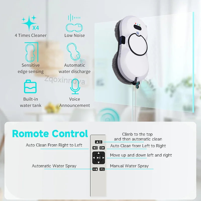 Fensterreinigungsroboter | Automatische Glasreinigung mit Wasserspray & UPS-Sicherheitssystem | 5600 Pa Saugkraft | Klarovia