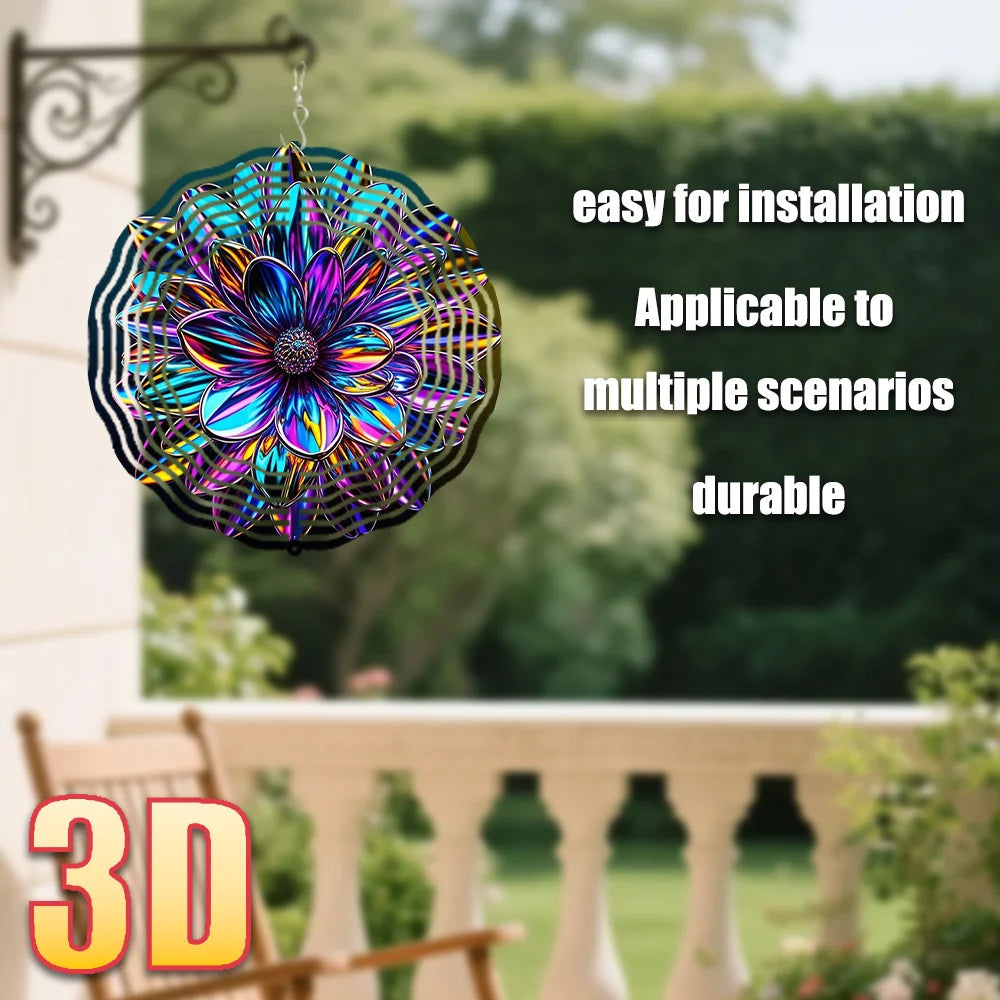 AeroBloom 3D Windspinner Blume | Metall & Aluminium | 25 cm Regenbogen Windrad für Garten | 360° Drehbar