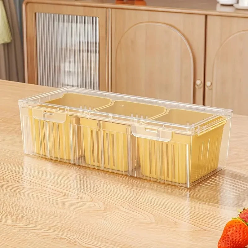 FreshMate Bento Box Set | 3-teilige Aufbewahrungsboxen mit Fächern | Transparent, Wiederverwendbar für Obst, Salat & Gemüse