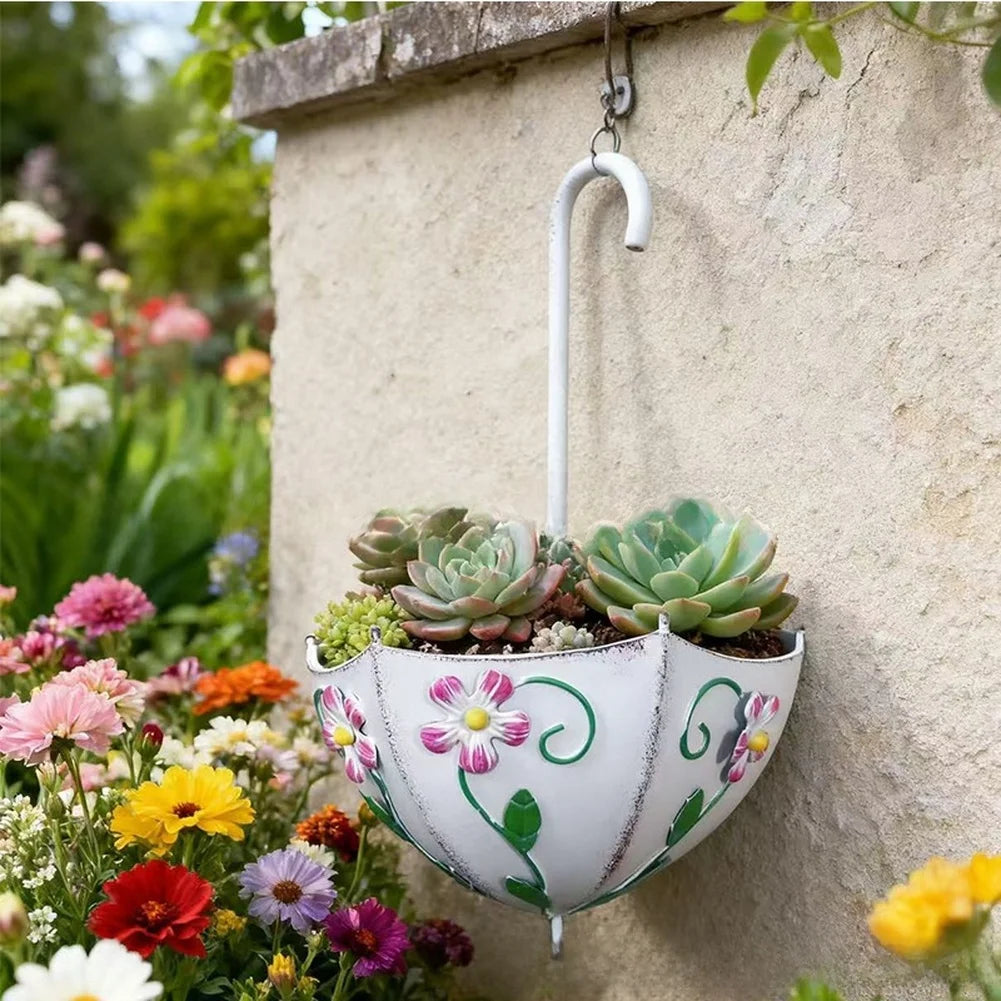 Floravento | Hängender Blumentopf | Schirmdesign aus Eisen | Wandmontierter Pflanzkübel für Garten & Balkon