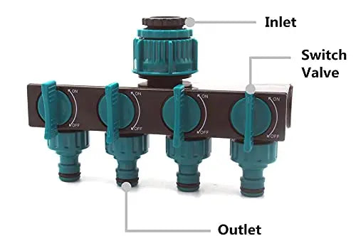 HydroFlex 4-Wege Wasserverteiler | 1" auf 3/4" & 1/2" Anschluss | Gartenbewässerung Verteiler | ABS Kunststoff