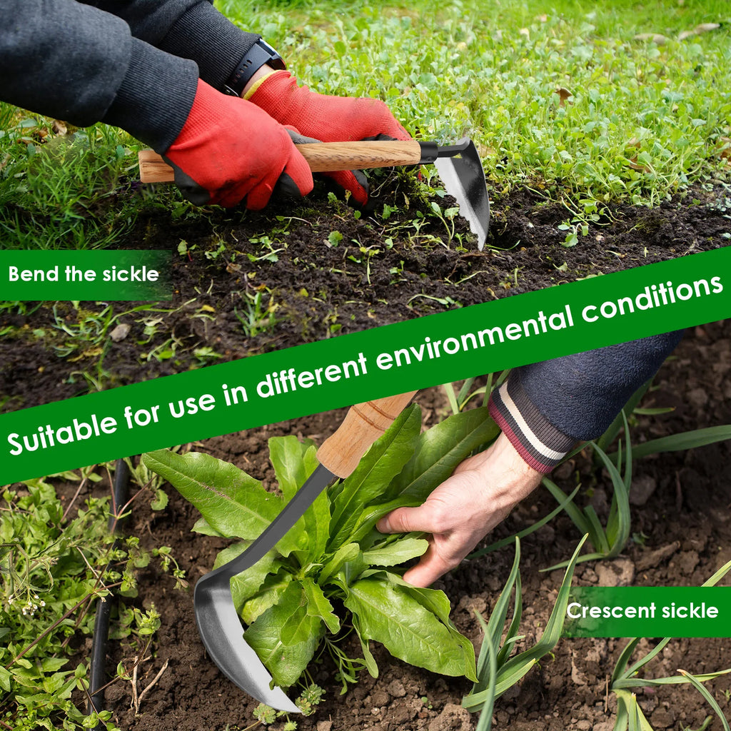 TerraSchnitt | 2-teiliges Unkrautsichel-Set aus Stahl | Hand-Sicheln für Präzise Unkrautentfernung, Garten- & Beetpflege