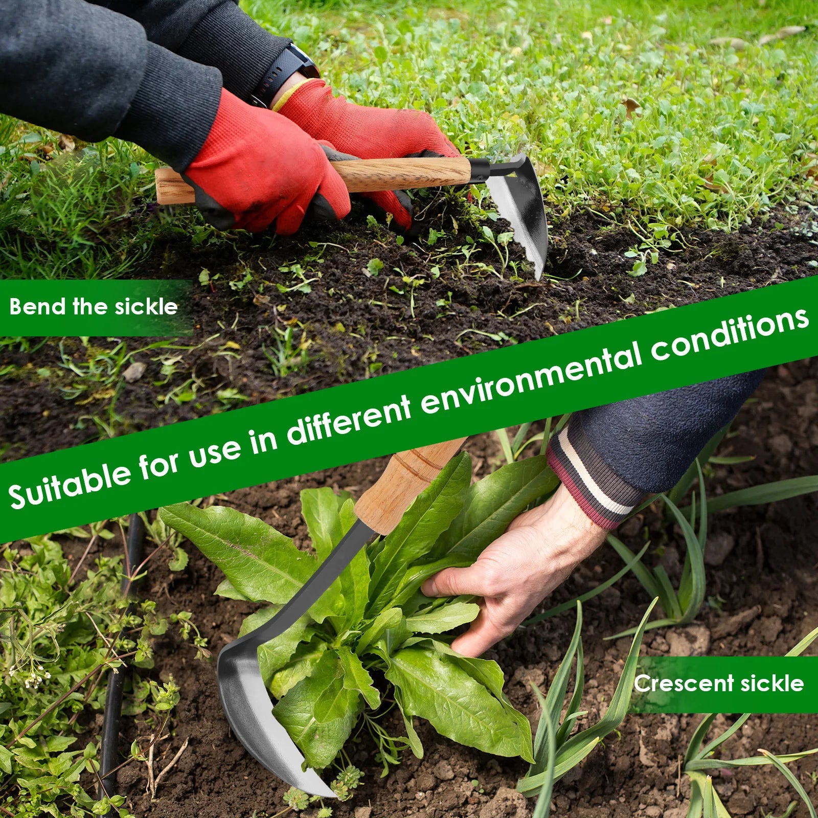 TerraSchnitt | 2-teiliges Unkrautsichel-Set aus Stahl | Hand-Sicheln für Präzise Unkrautentfernung, Garten- & Beetpflege