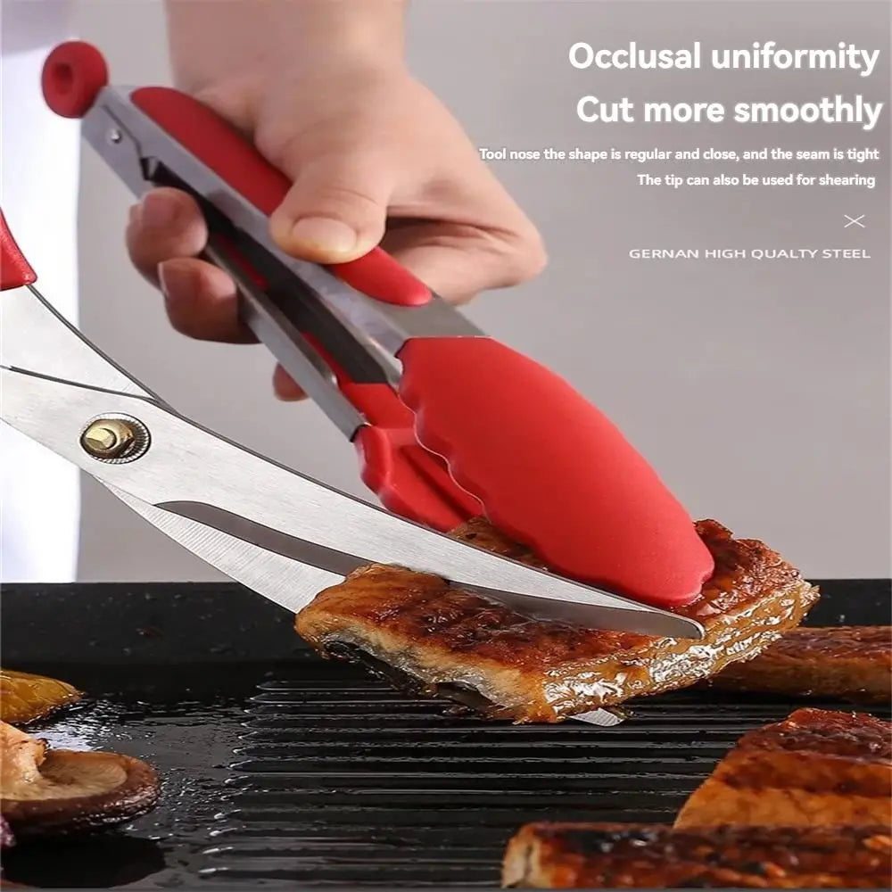 GrillMeister Pro Edelstahl BBQ-Scheren & Food-Clip Set | Küchen- & Grillwerkzeug | Silikon-Griff | 24×8,7 cm & 27×3,5 cm