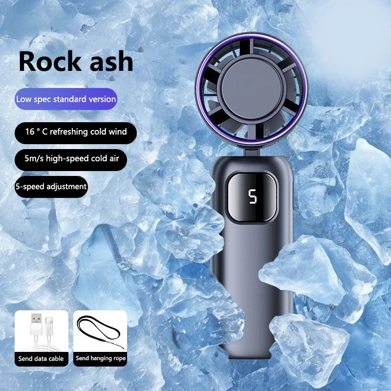 FrostTurbo Turbo Handventilator mit Eiskühlung | 199 Stufen | LED-Digitalanzeige | Handheld & Desktop | USB Akku | Reise & Zuhause