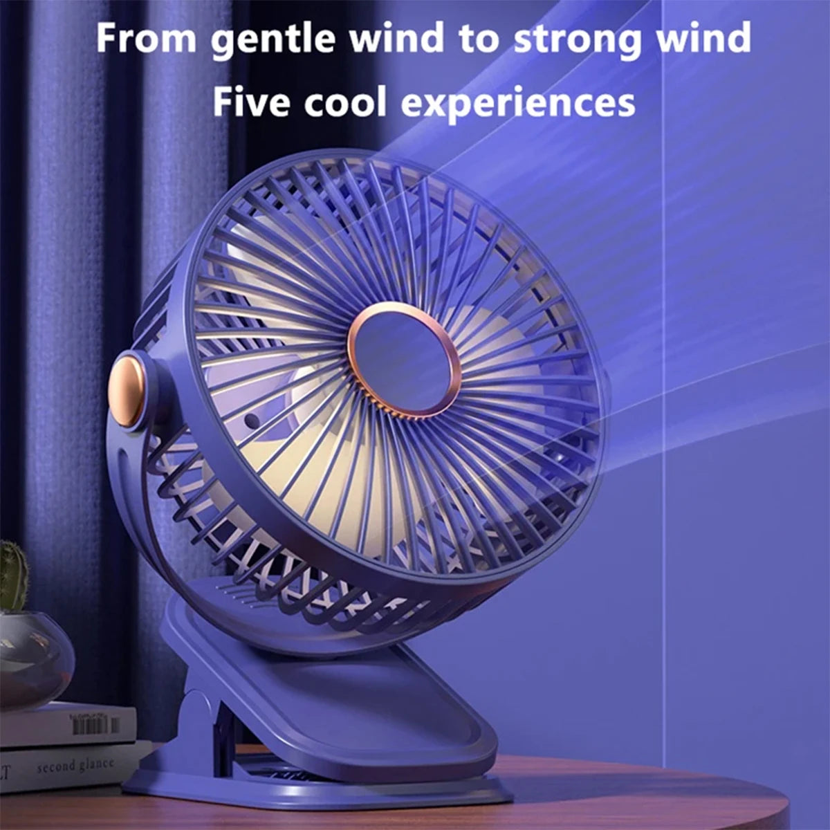 Breezique | Mini-USB-Ventilator mit 5 Geschwindigkeiten | 360° drehbar & Nachtlicht | Wiederaufladbar