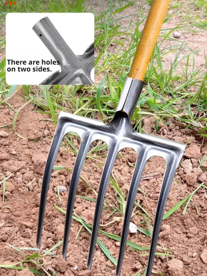 AgriTine Gartenforke 4-Zinken | Manganstahl Handforke | Bodenlockerer & Unkrautentferner | Landwirtschaft & Garten