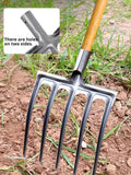 AgriTine Gartenforke 4-Zinken | Manganstahl Handforke | Bodenlockerer & Unkrautentferner | Landwirtschaft & Garten