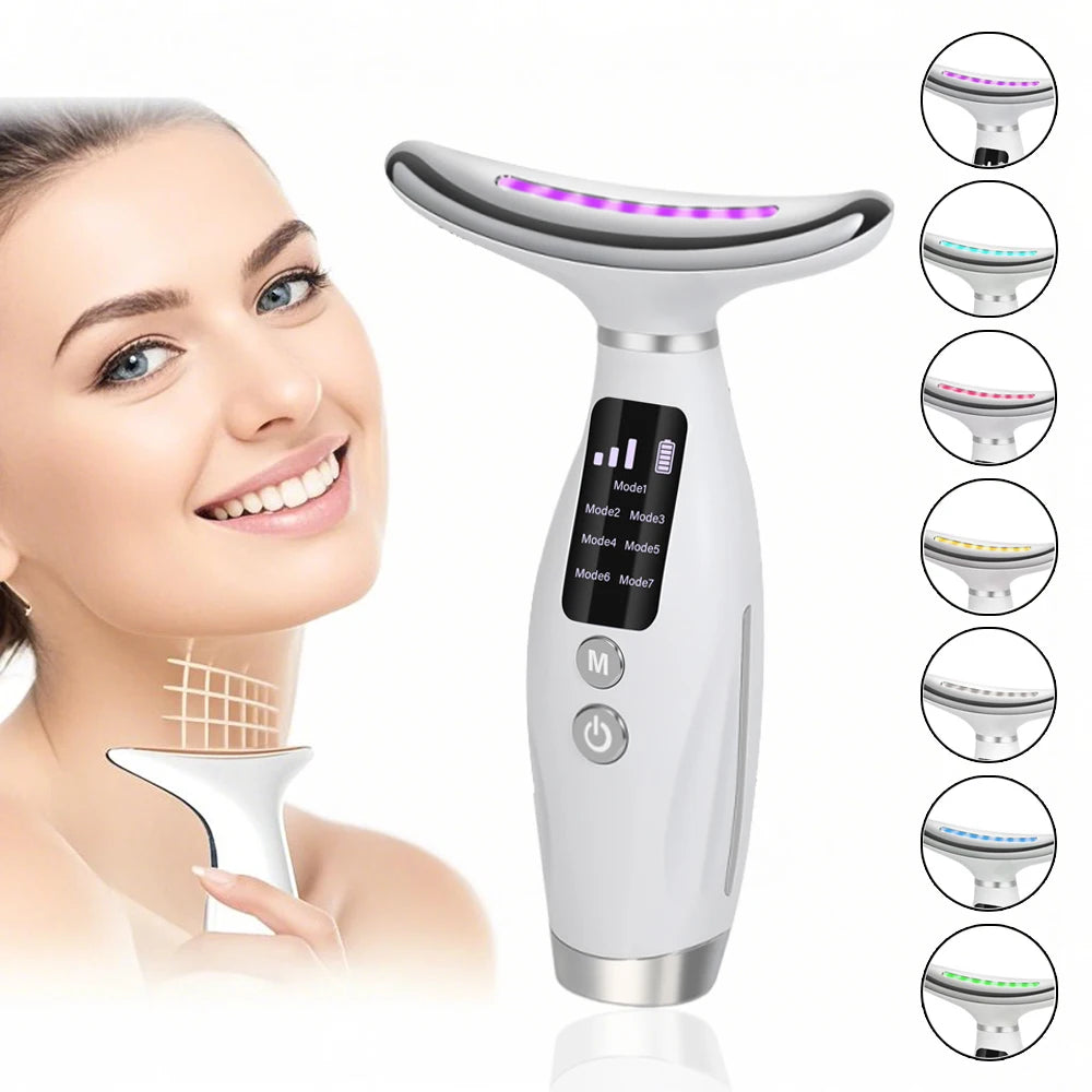 Lumivéra Gesichts- & Nackenmassagegerät | EMS Mikrostrom | 7 LED-Lichtmodi | USB Wiederaufladbar